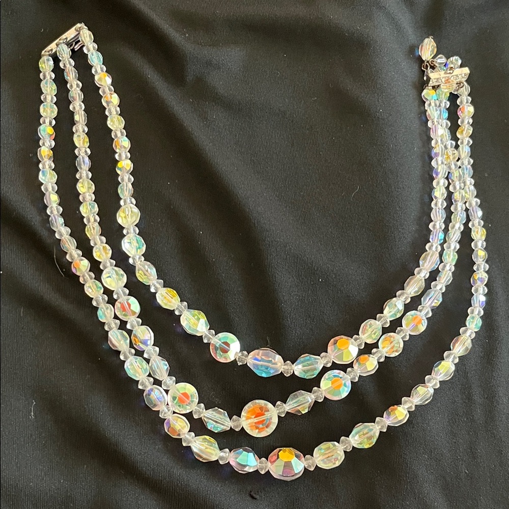 Aurora Borealis Beaded Necklace triple strand